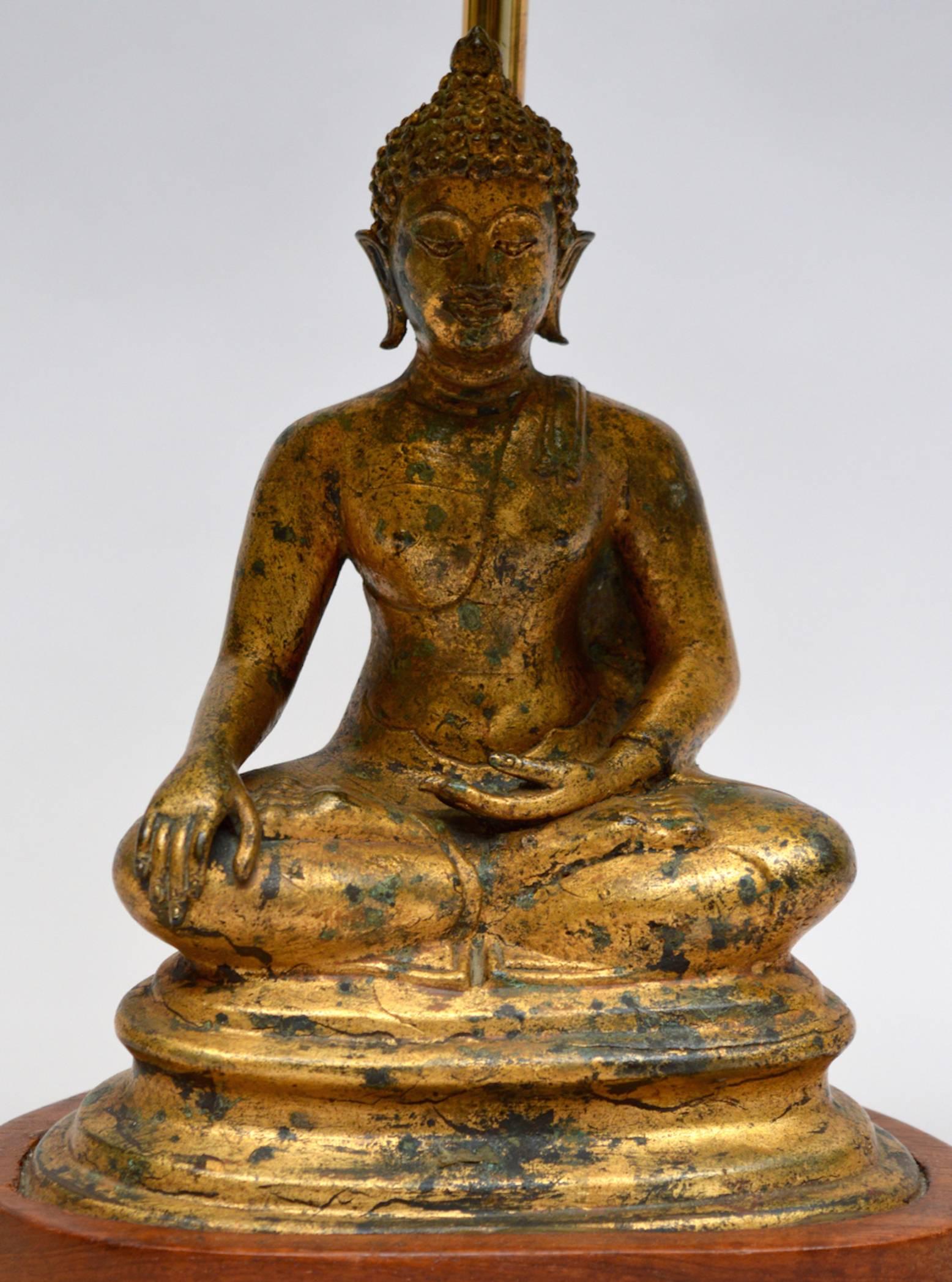 Hollywood Regency Gilt Bronze Figural Asian Buddha Lamp For Sale