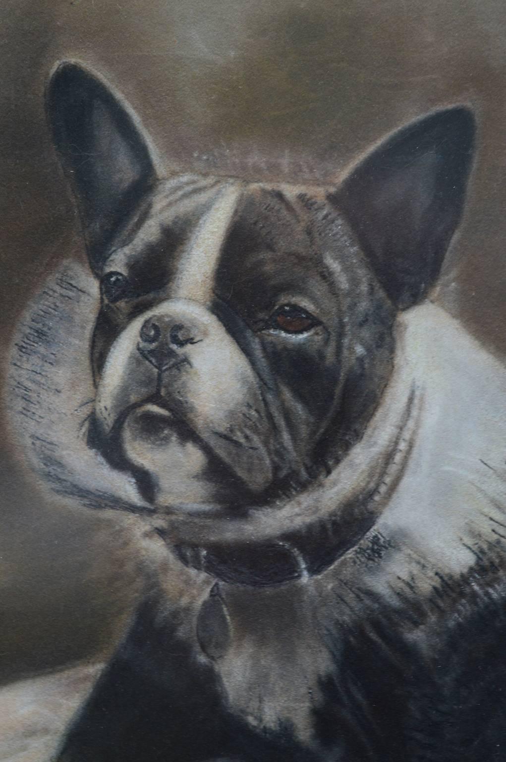 Pair of Grisaille Drawings on Paper of French Bulldogs 2