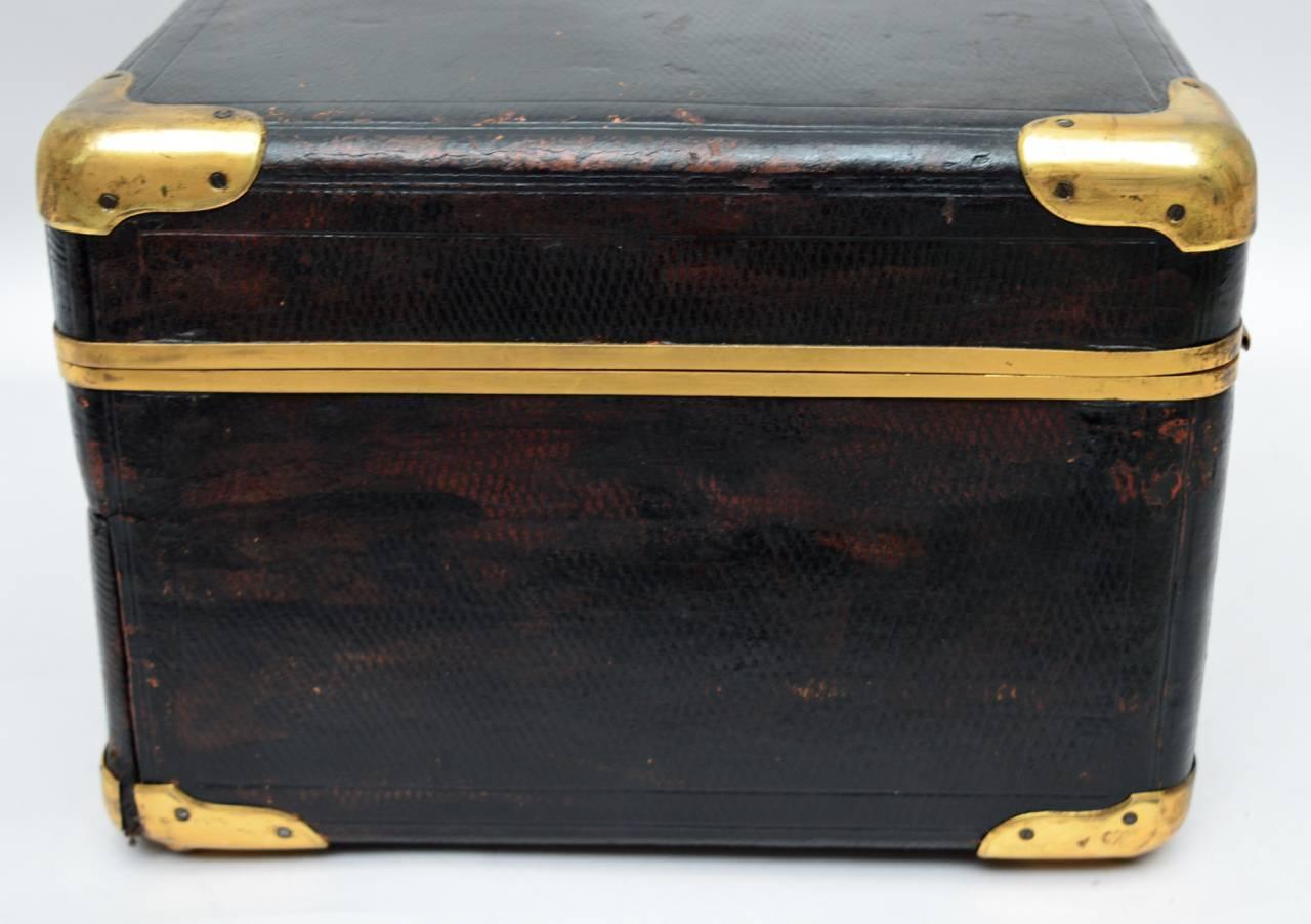 French Leather Box with Brass Mounts for Jewelry and Writing, circa 1900 4