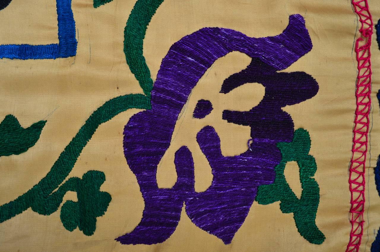 Uzbek Vintage Large Suzani Hand Made Embroidery | large vintage hand embroidered uzbek suzani silk wall Uzbek Vintage Large Suzani Hand Made Embroidery | large vintage hand embroidered uzbek suzani silk wall