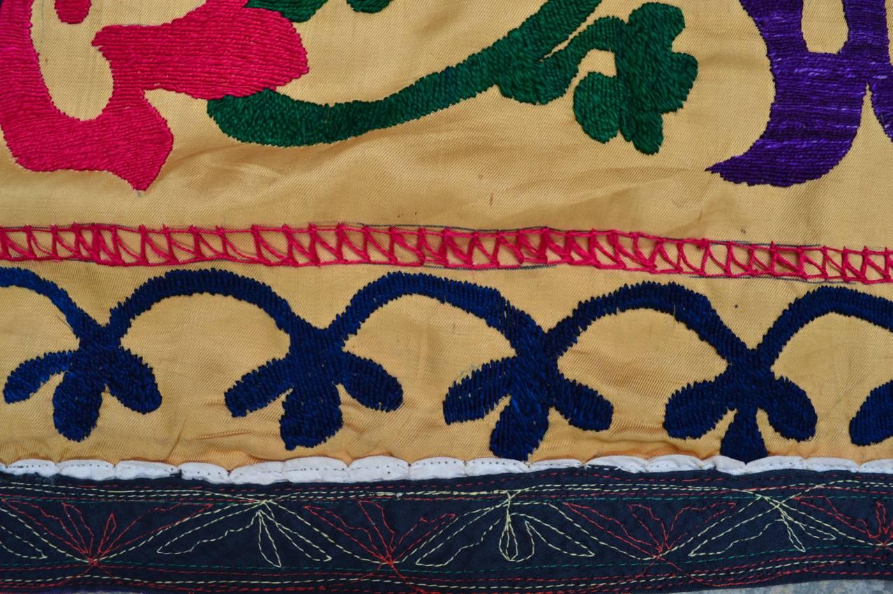 Large Vintage Hand Embroidered Uzbek Suzani Silk Wall Hanging with Deer 4