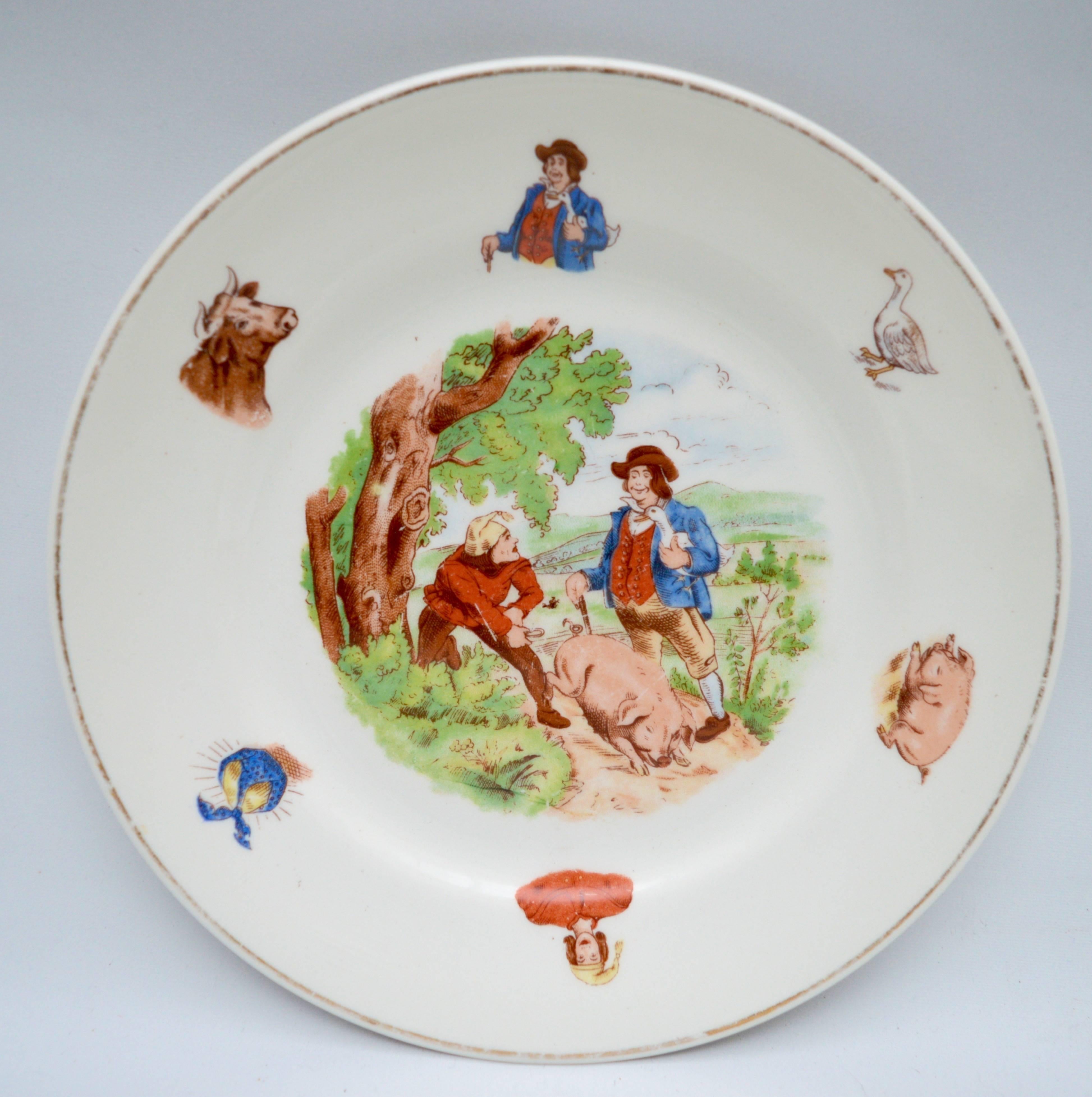 19th Century English Transferware Childs Plate and Bowl Set In Good Condition For Sale In Antwerp, BE