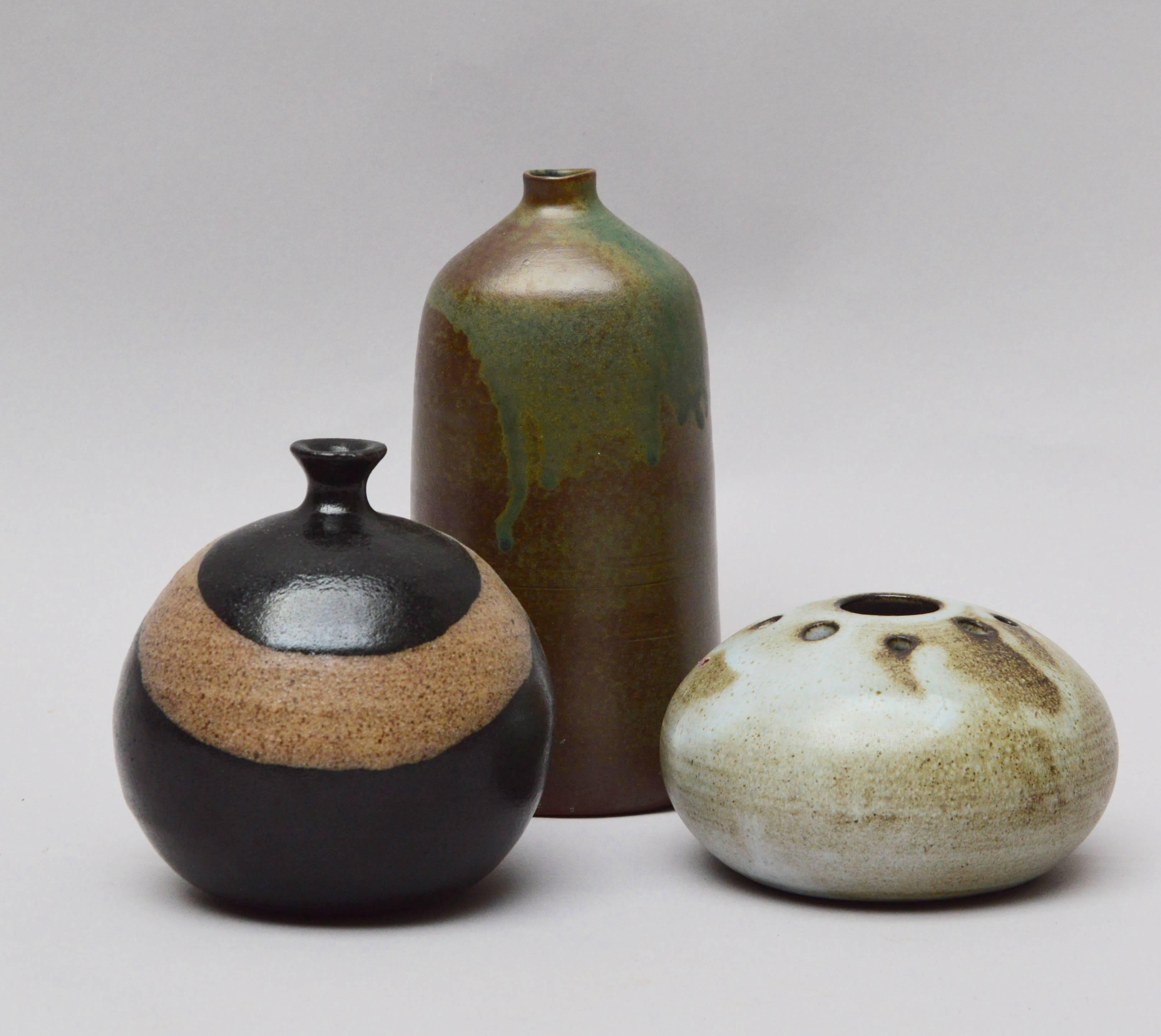 European  Three Signed Mid-Century Modern Art Pottery Vases  For Sale