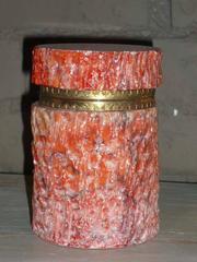 Vintage Italian Coral Color Marble Lidded Box with Bronze Trim
