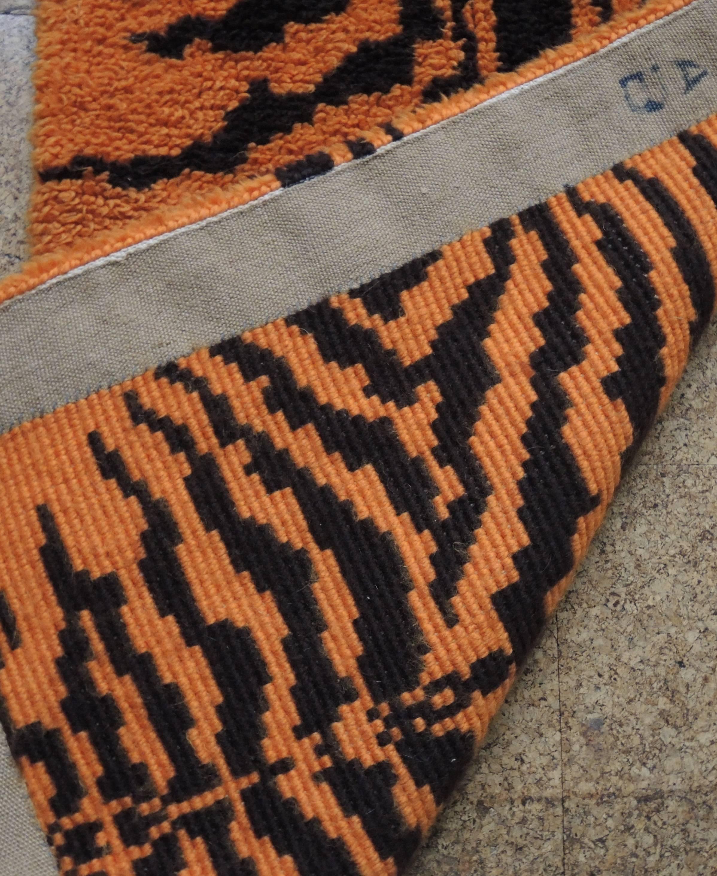 Mid-Century Modern Vintage Swedish Wool Rya Tiger Carpet