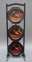Three-Tier Folding Chinoiserie Black Lacquer Dessert Stand, circa 1900