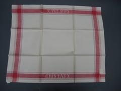 Three Large  Belgian Linen Kitchen Towels Damask Woven in Red and White