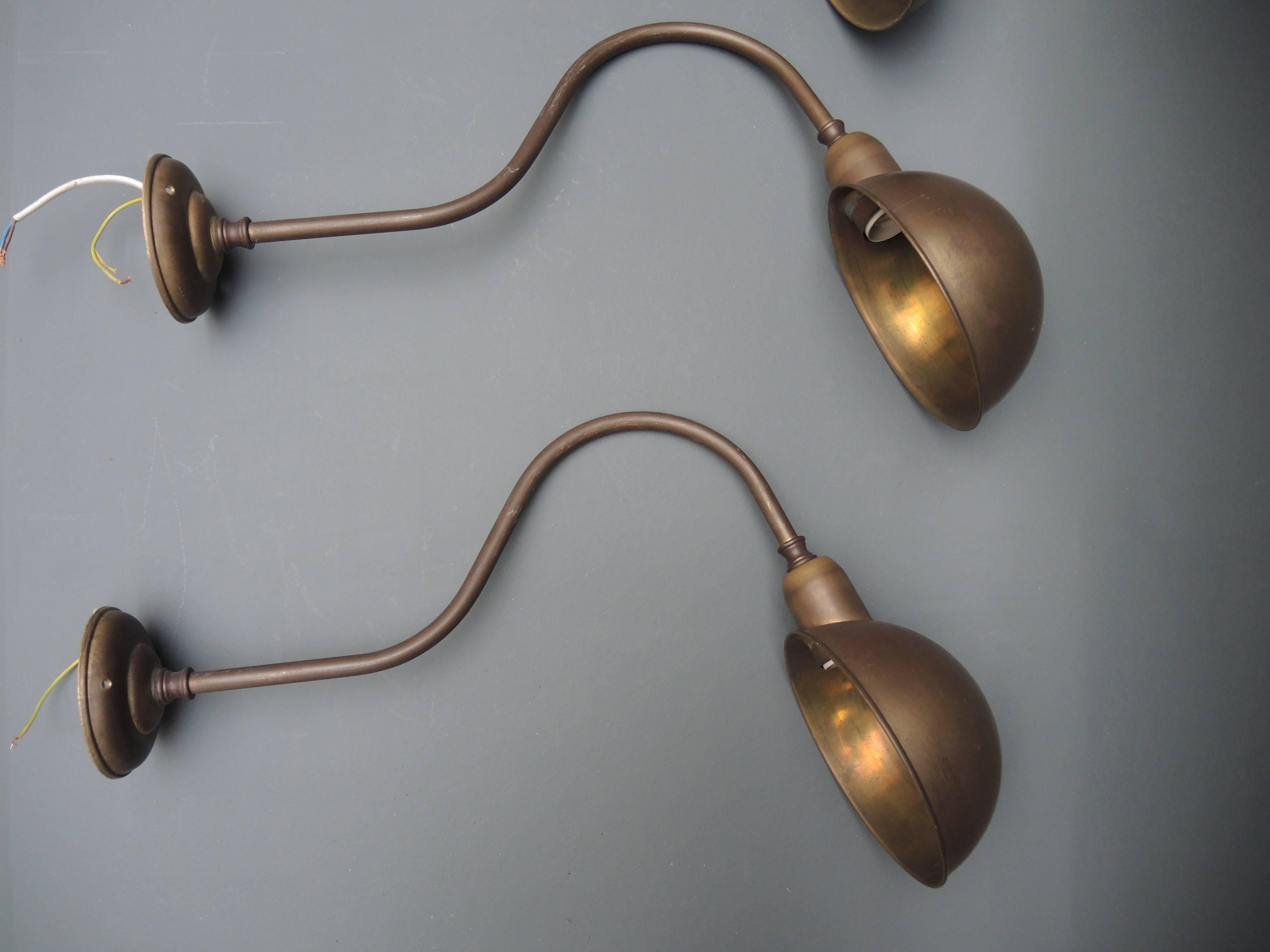 Four French Brass Library or Sign Lamps, circa 1930 In Good Condition In Antwerp, BE