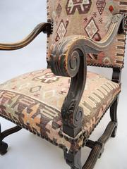 19th Century French Louis XIV French Armchair Upholstered in Kilim Carpet