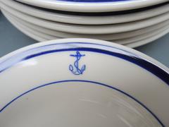 Vintage 31 Piece Set of Nautical Blue and White American Navy Dinnerware
