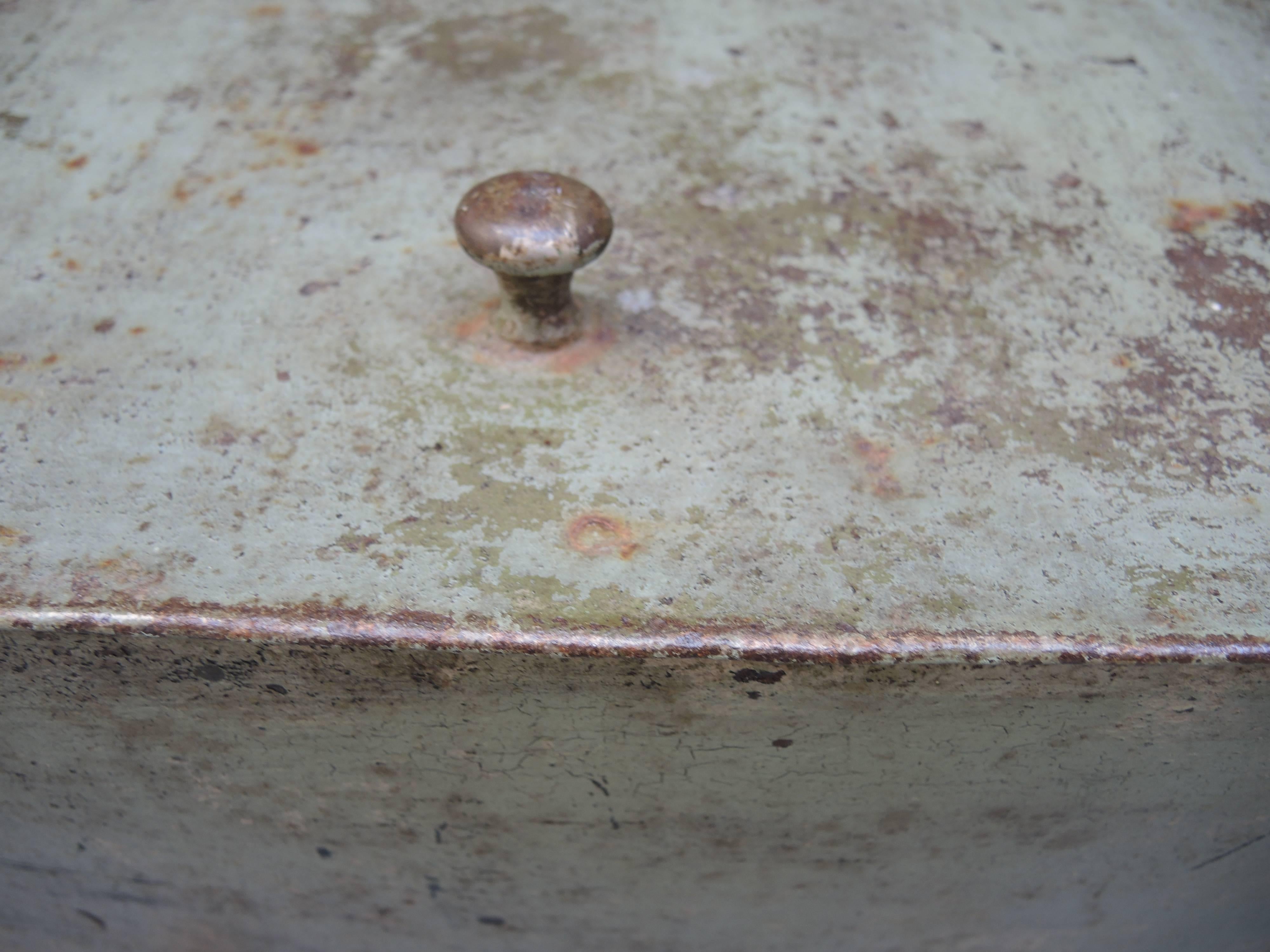 19th Century French Iron Box with Lion Paw Feet and the Original Green Paint In Good Condition In Antwerp, BE