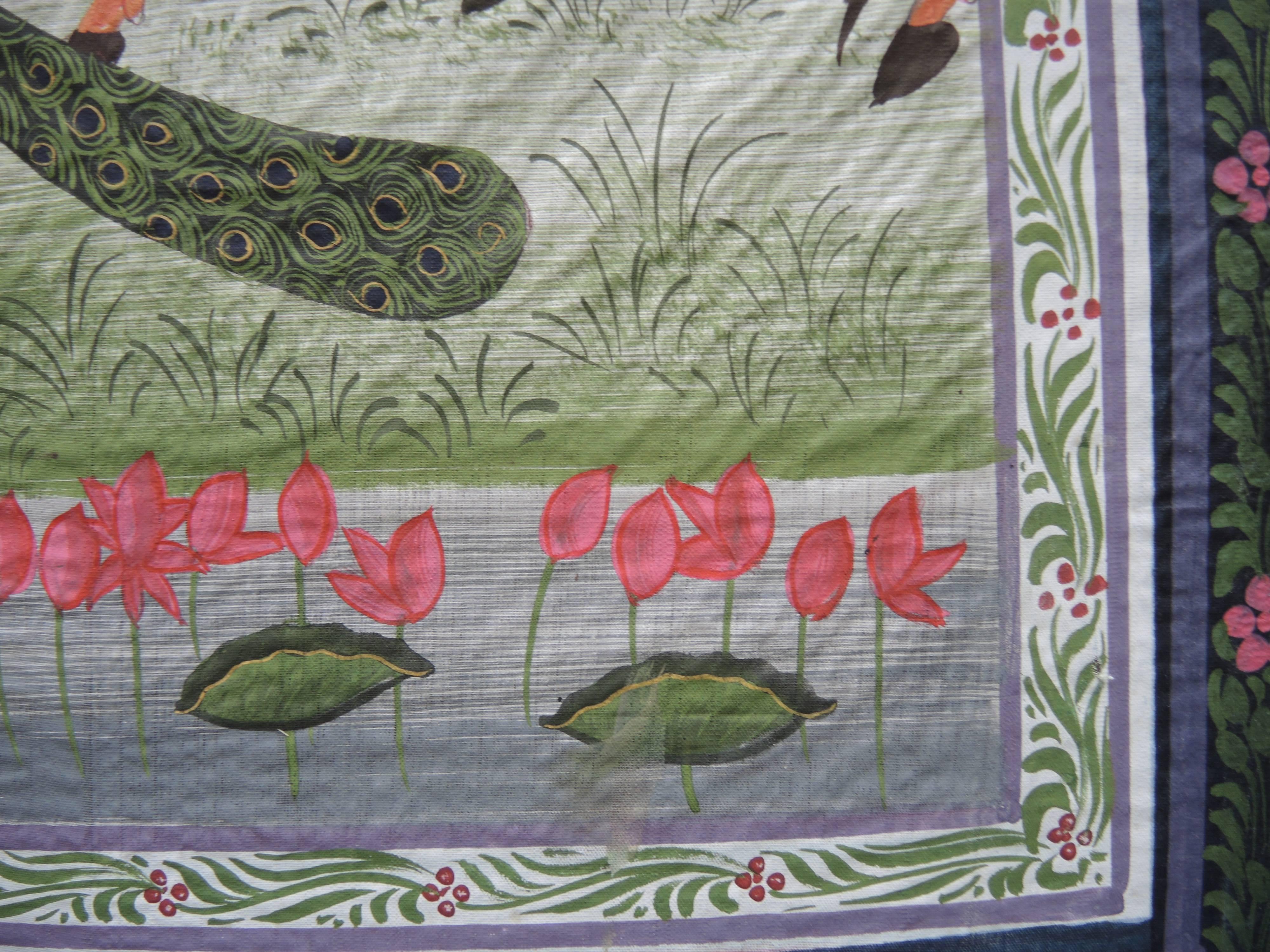 20th Century Fine Vintage Indian Painting on Silk For Sale