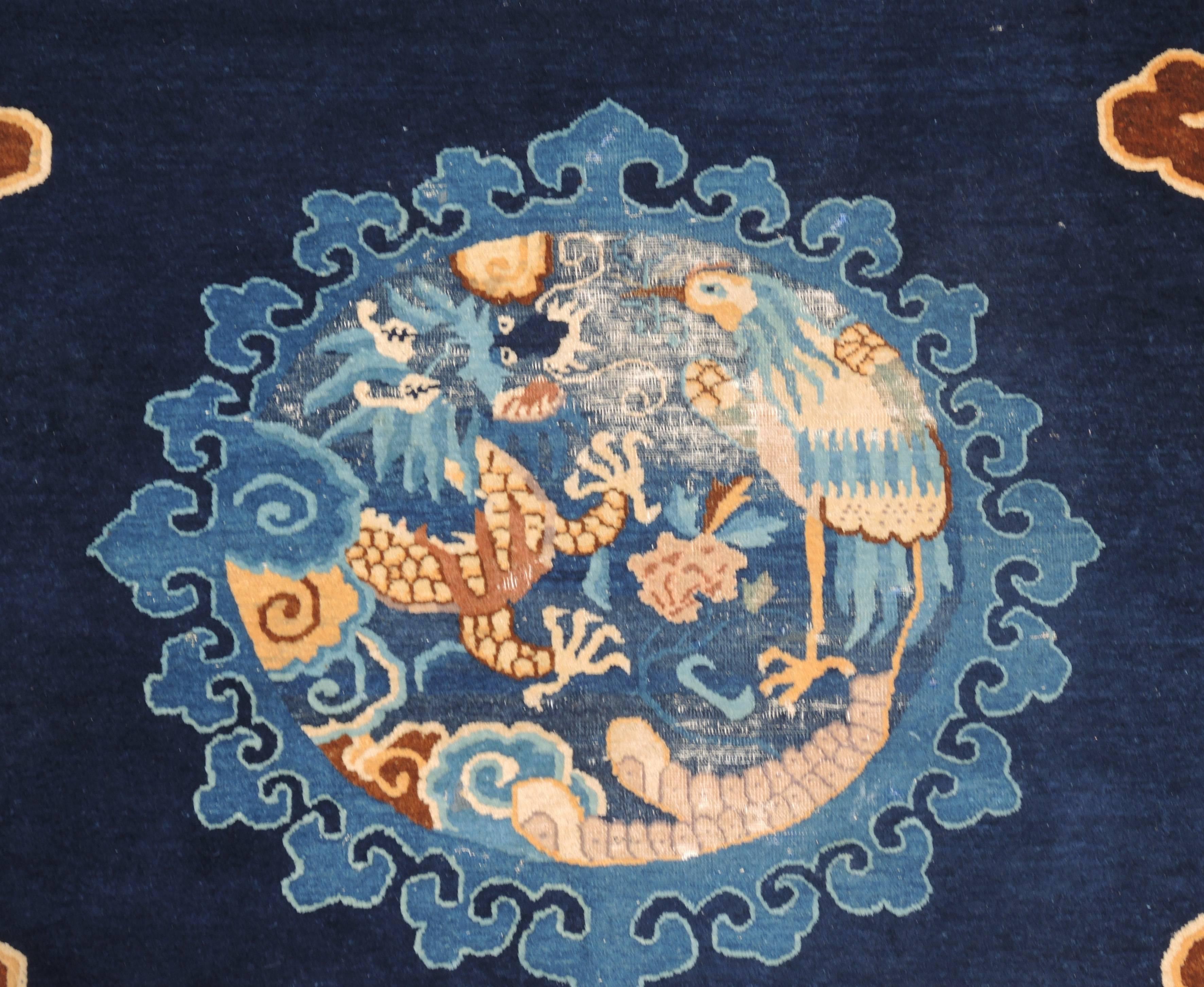 Antique Chinese Peking Blue Carpet with Dragons 1