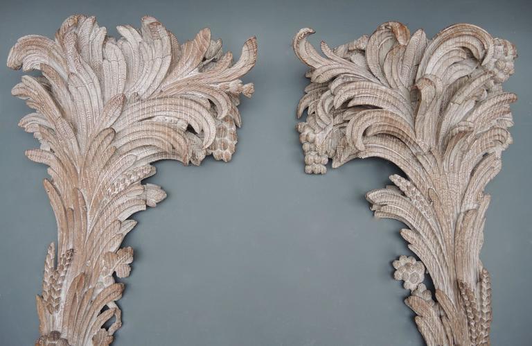 Pair Of 1930s Carved Wood Palm Tree Pilasters Originally Ed As An Exquisite Pair Of Hand Carved Limed Oak Pilasters Originally Ed With Electricity To Uplight