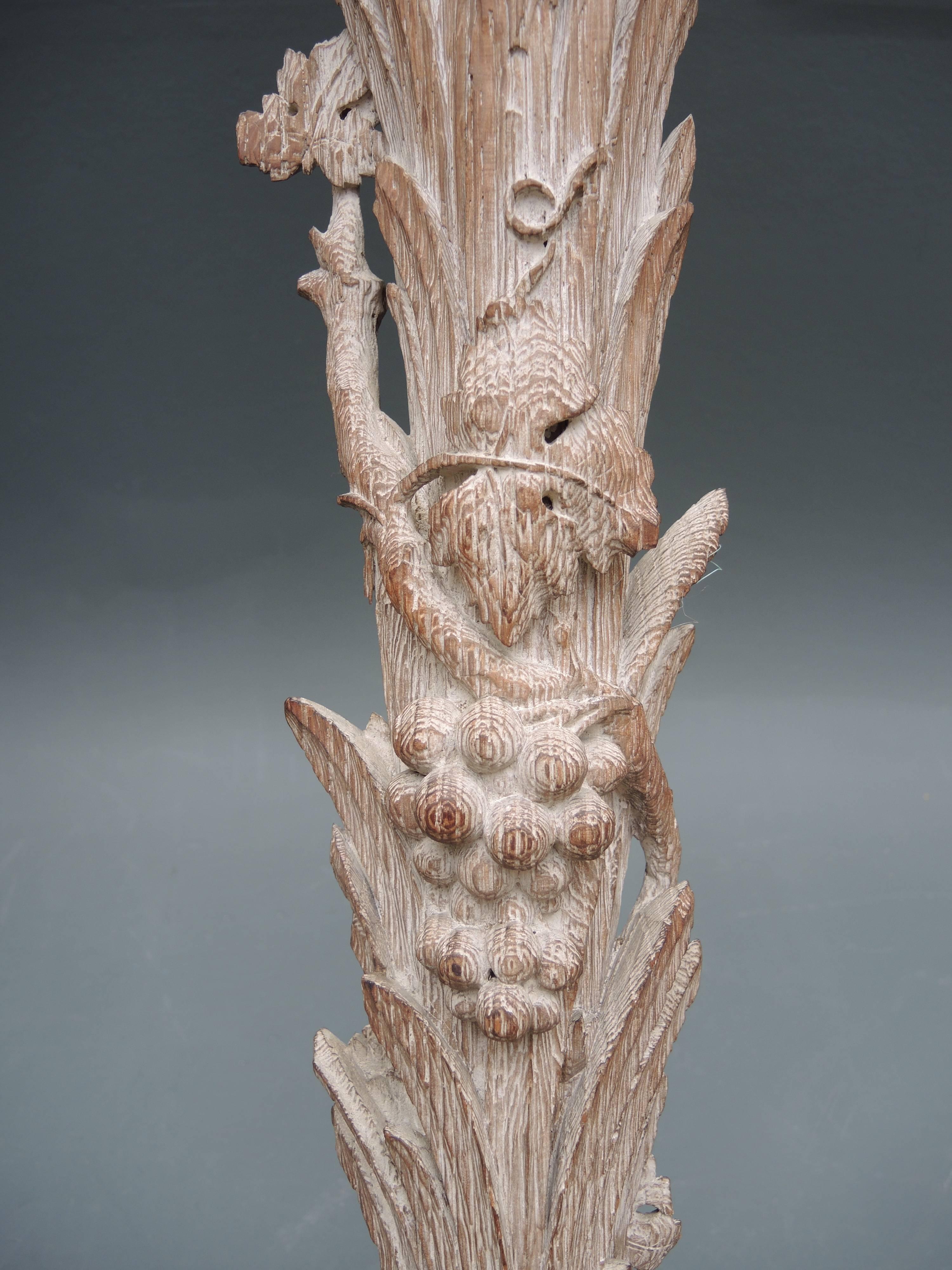 Oak Pair of 1930s Carved Wood Palm Tree Pilasters Originally Fitted as Torchères For Sale