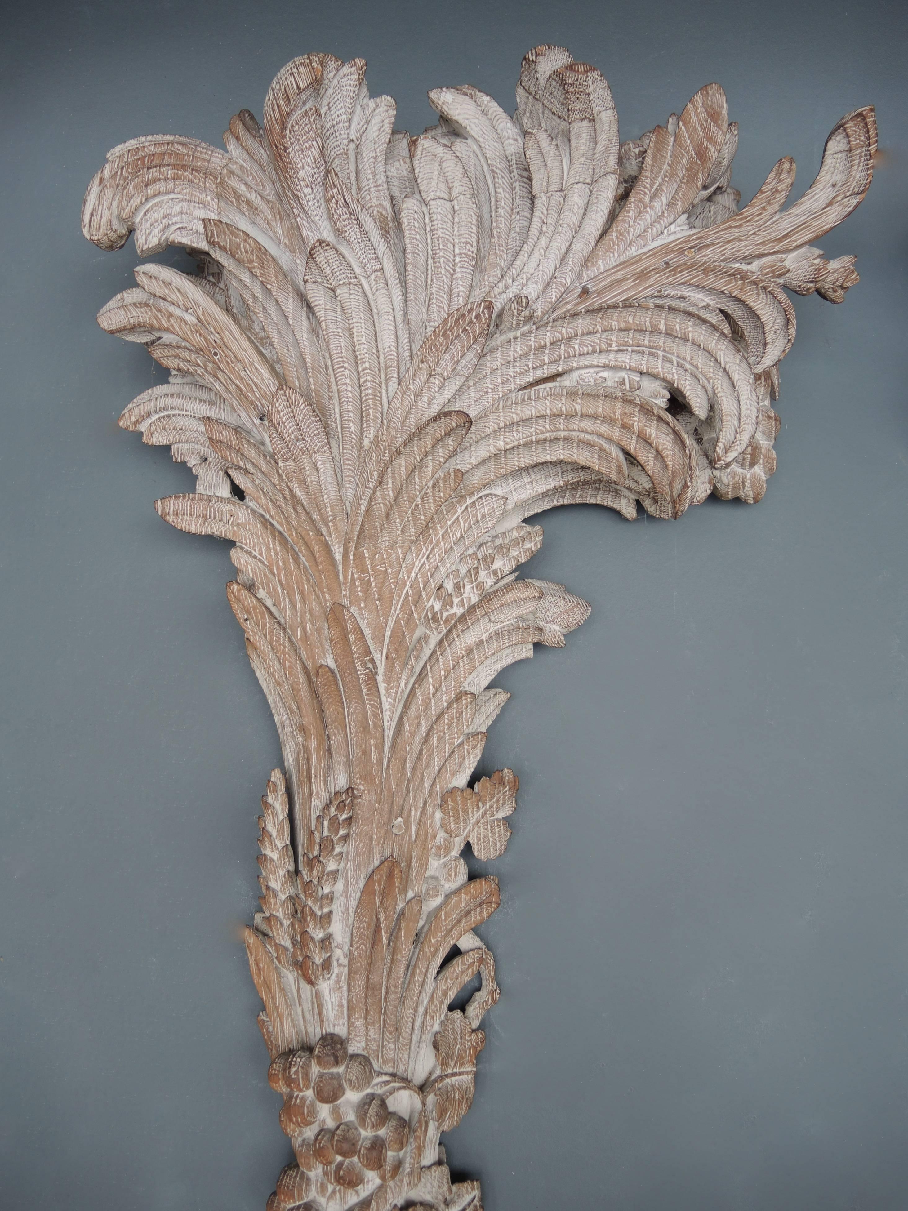 Limed Pair of 1930s Carved Wood Palm Tree Pilasters Originally Fitted as Torchères For Sale