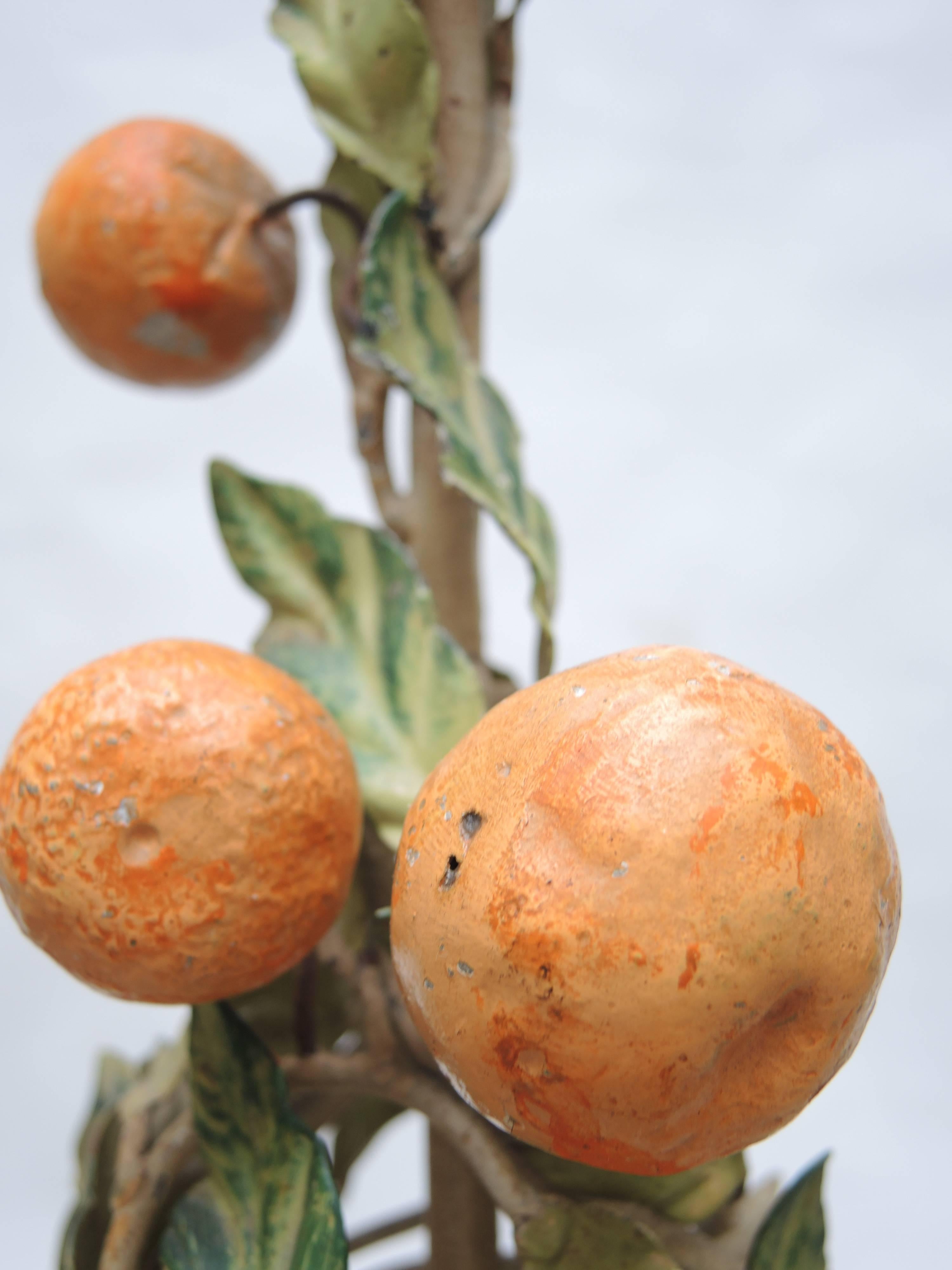 20th Century 1940s Italian Tole and Iron Chandelier with Oranges and Leaves