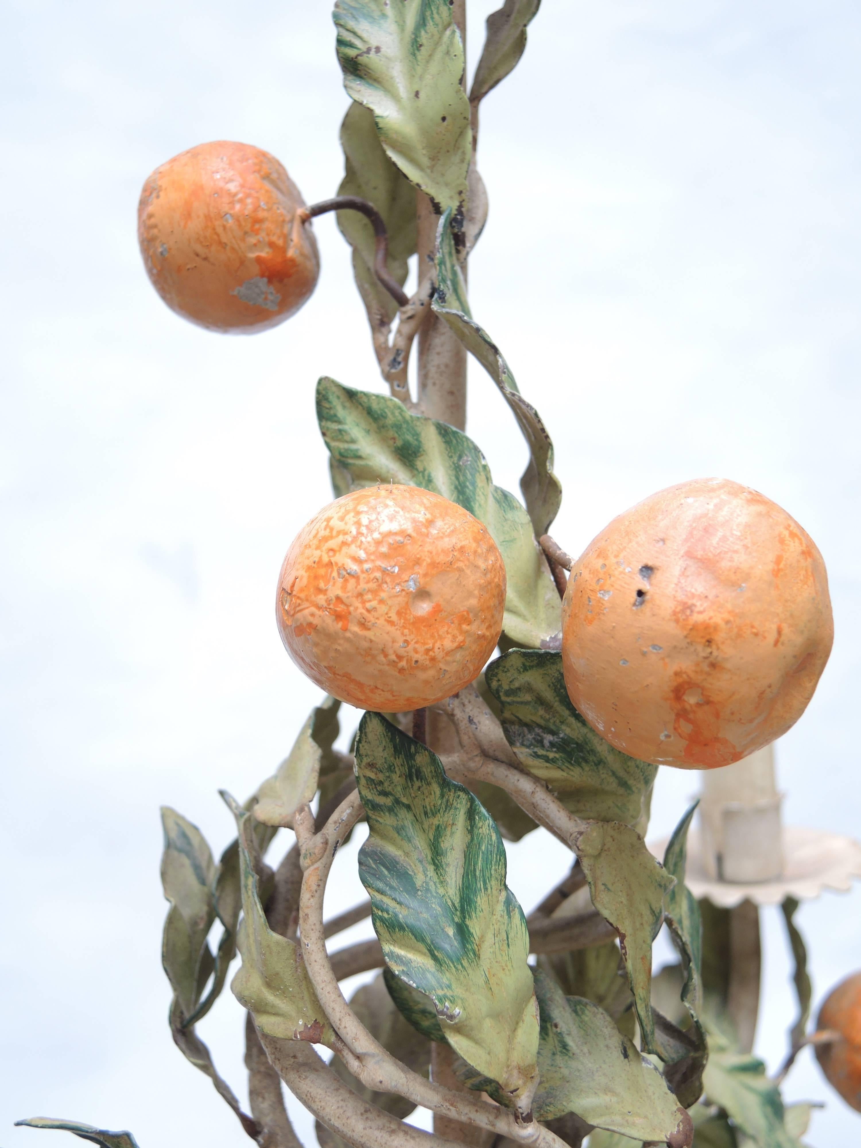 1940s Italian Tole and Iron Chandelier with Oranges and Leaves 1