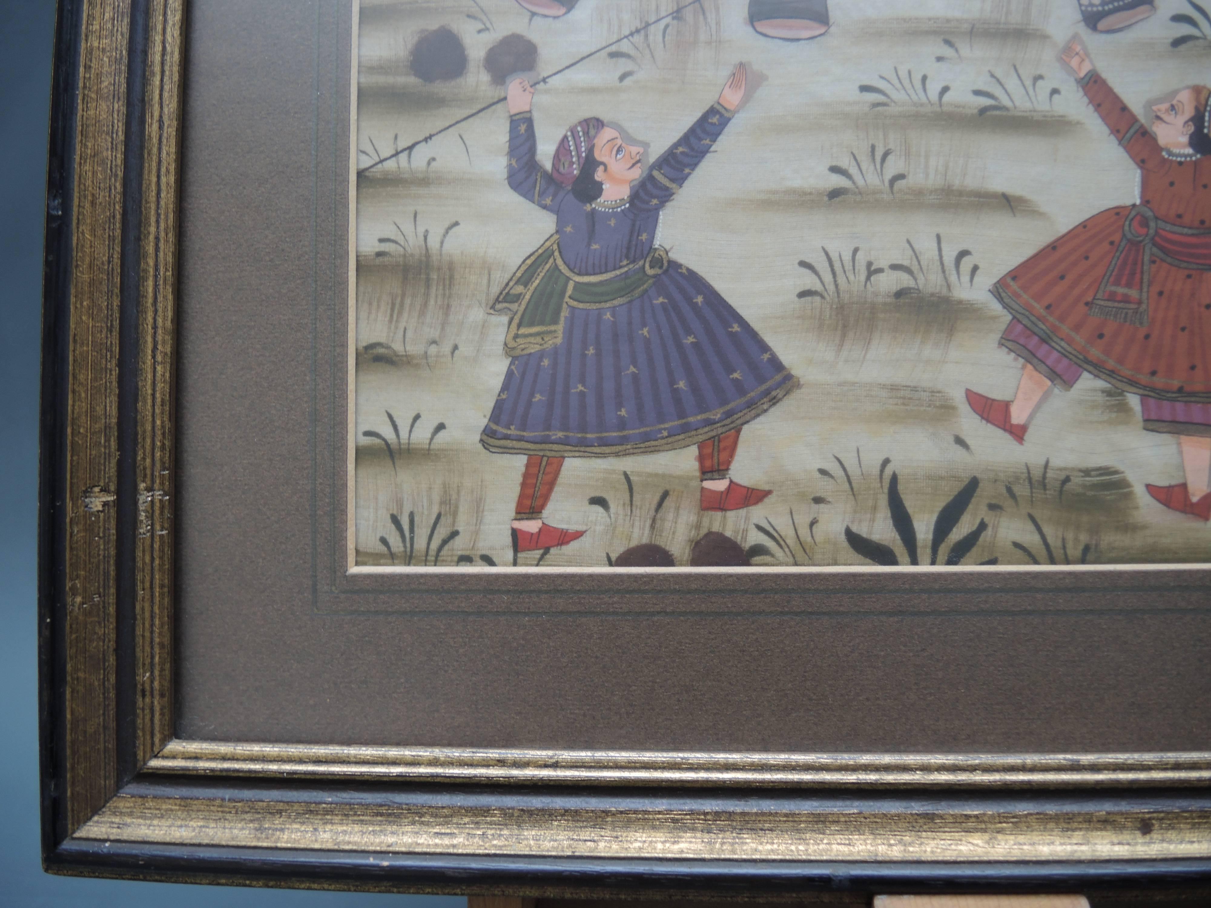 Indian Painting on Silk of a Tiger Hunt In Good Condition For Sale In Antwerp, BE
