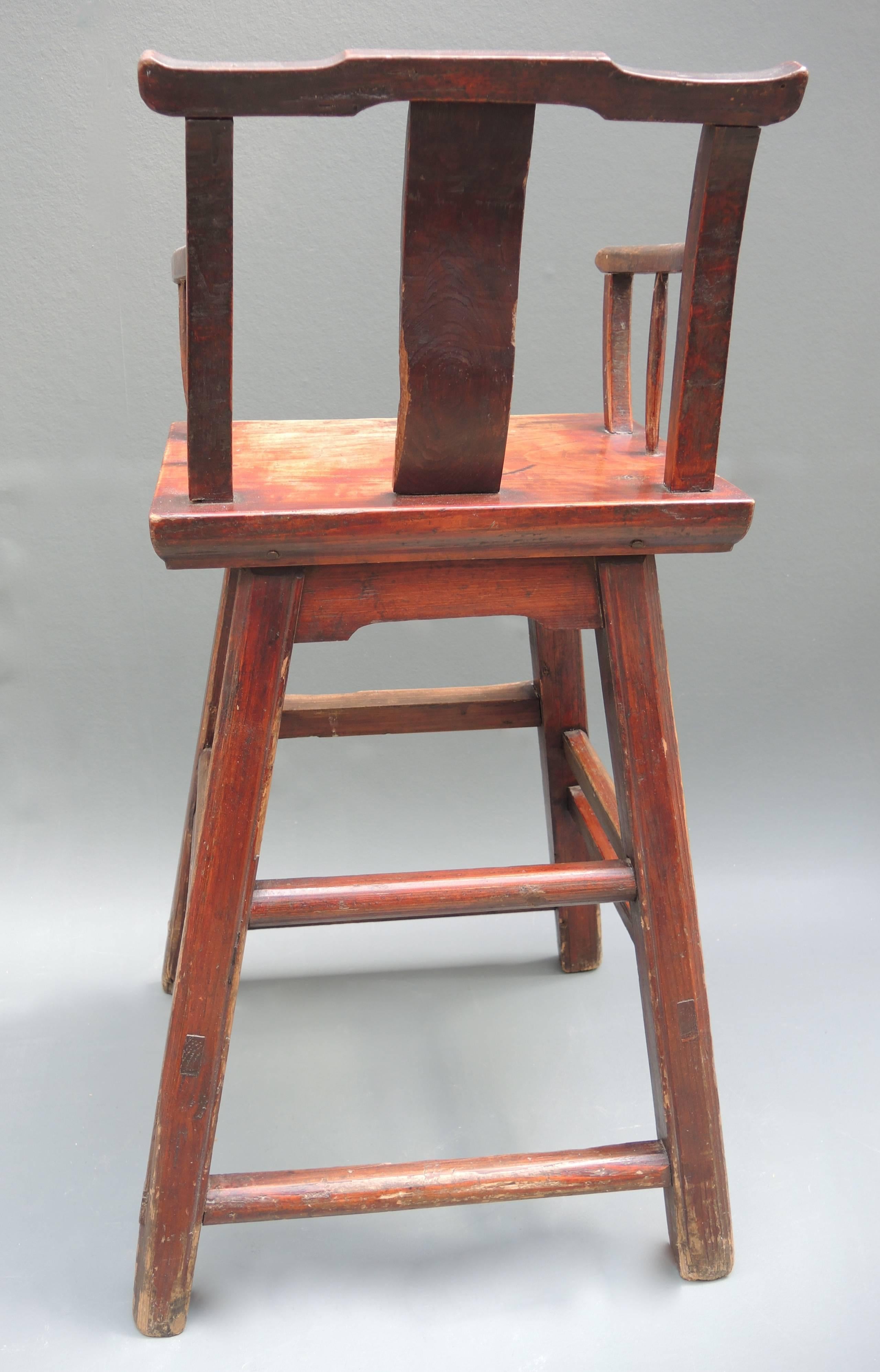 This Chinese childs high chair is from the mid-19th century Qing Dynasty.
All peg and tenon wood construction with no nails or screws. Can be used on a daily basis as a high chair or enjoyed for its sculptural quality.
  