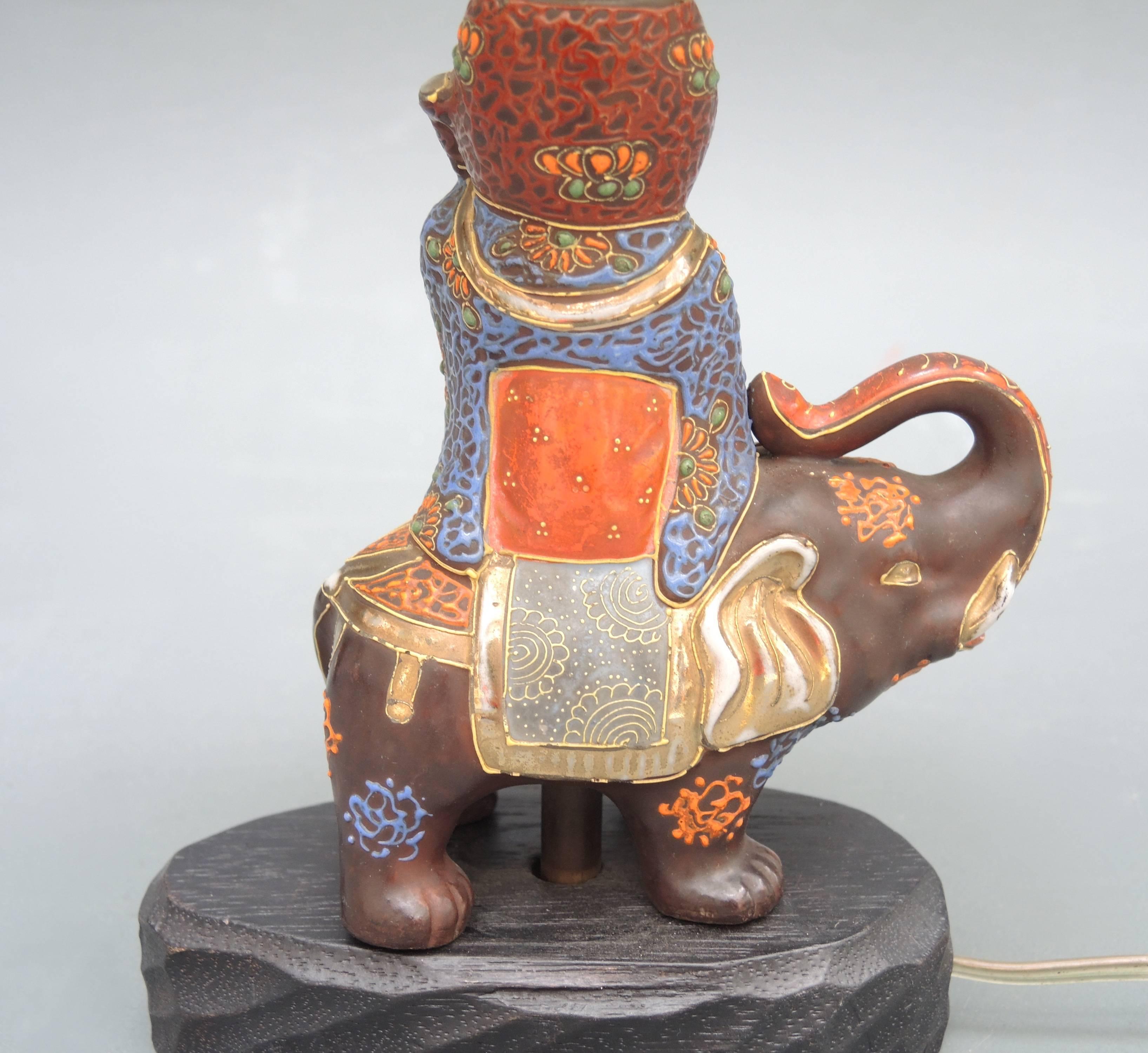 Japanese Satsuma Porcelain Lamp of the Goddess Kwan Yin Riding on an Elephant (Japanisch) im Angebot