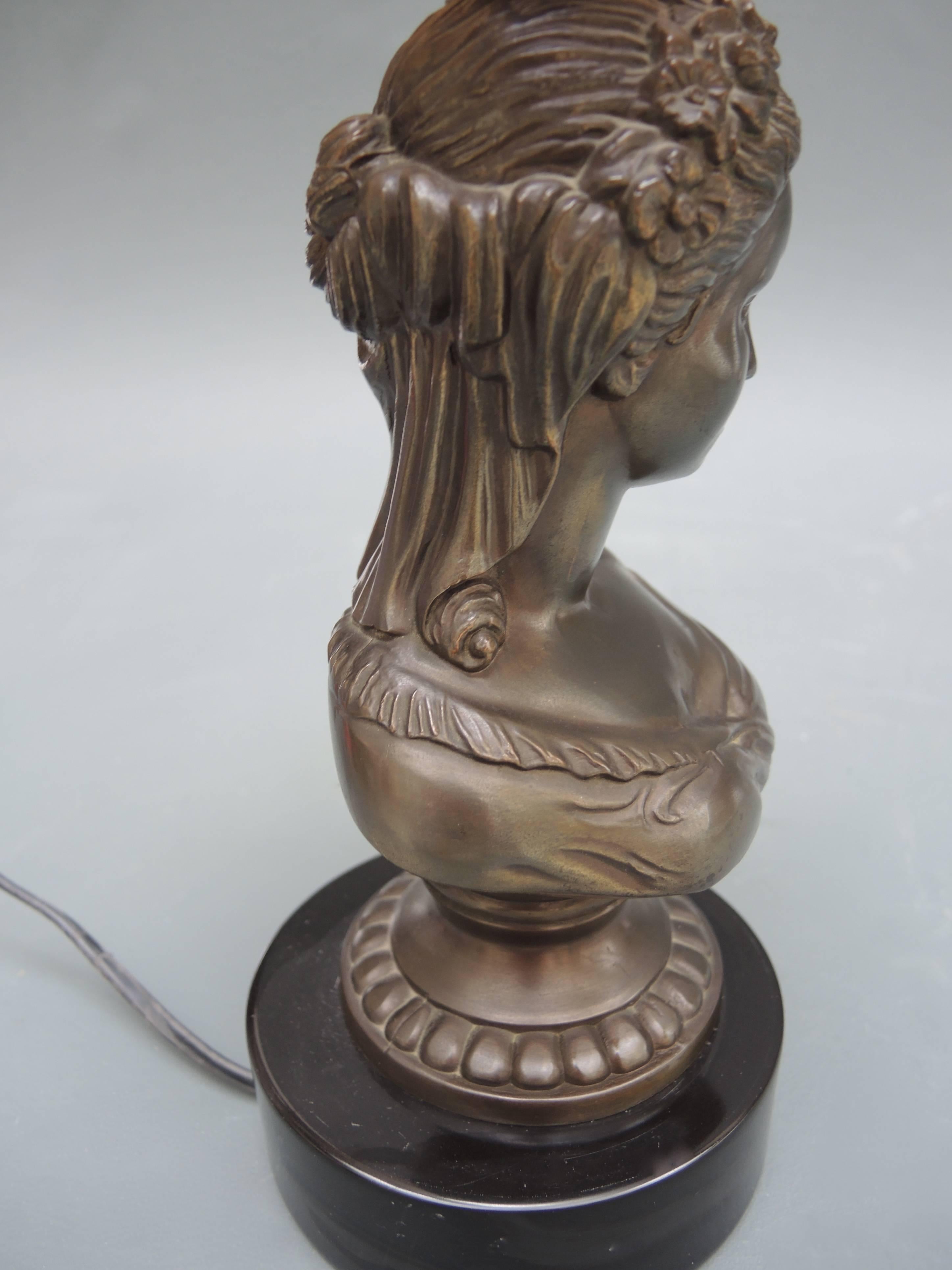 20th Century Figural Table Lamp of a Louis XVI Style Female Metal Bust For Sale