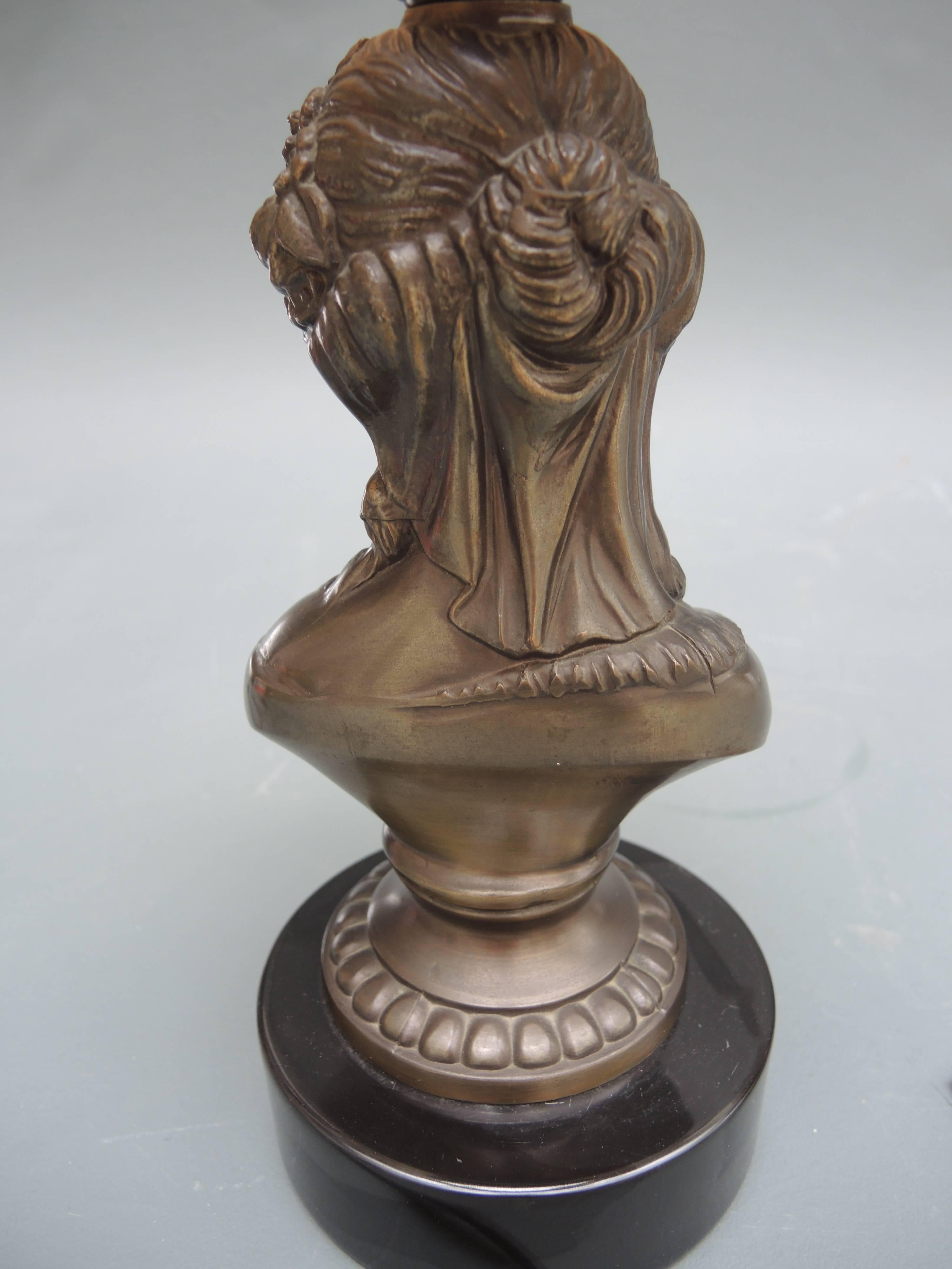 Figural Table Lamp of a Louis XVI Style Female Metal Bust For Sale 1