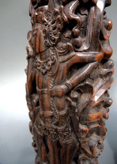 Two Vintage Indonesian Table Lamps Hand-Carved in Zebrawood