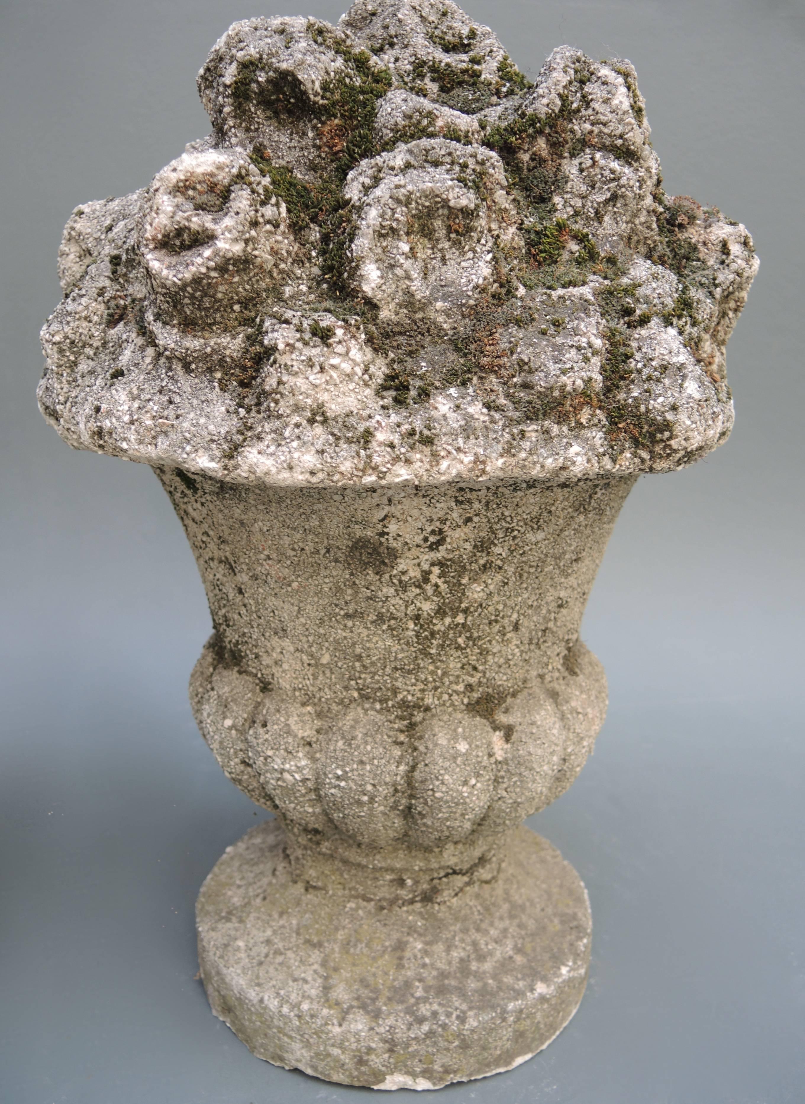 Pair of French Neoclassical Style Cast Stone Urns with Flowers For Sale 1