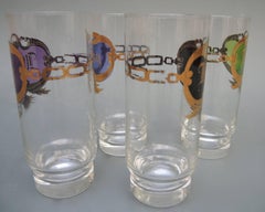 Set of Four Vintage Whisky Glasses with Thistle Decoration