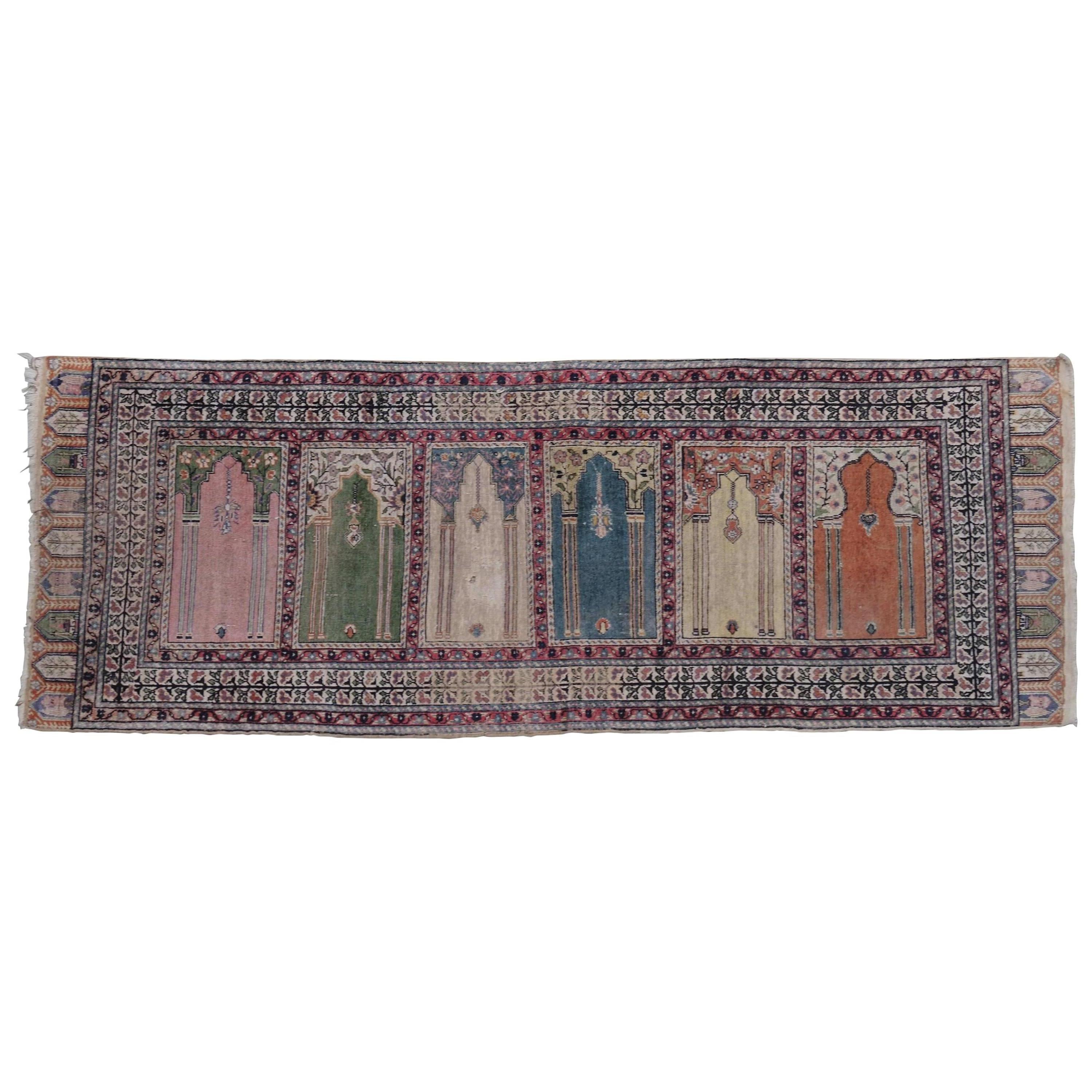 Antique Turkish Anatolian Kayseri Silk Rug with Architectural Arches and Pillars