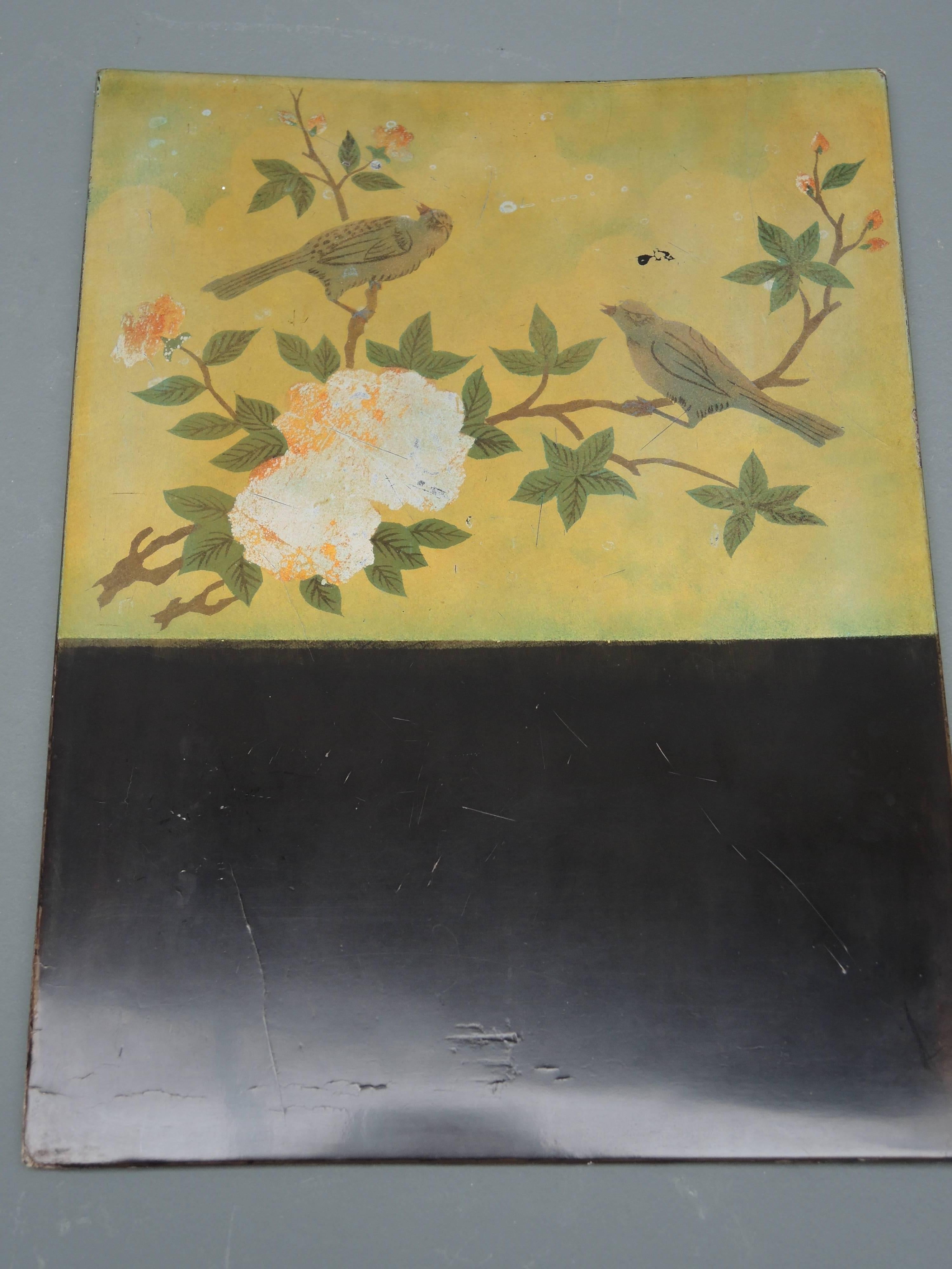 Japanese Art Deco lacquered wood panel painted and layered with silver leaf. A finished work, this panel should be displayed on a stand. We will include new traditional Asian stand for display.