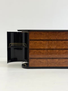 Vintage Voltan chest of drawers made of lacquered burl wood with bar