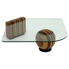 Sculptural Italian coffee table with geometric wooden base