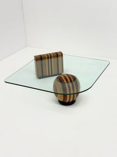 Sculptural Italian coffee table with geometric wooden base