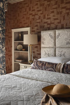 Panthera Super King Sculptural Linen Upholstered Headboard in Champagne