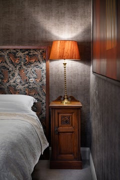 Tora Super King Tiger Velvet Upholstered Headboard in Solid Oak