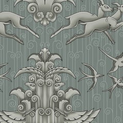 Art Deco Velvet Upholstery Fabric by the Metre, Deer and Swallows, Gilbert Derry