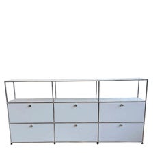 USM Haller 3x3 Storage Cabinet – Light Grey, Six Drop-Down Doors, 1960s