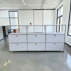 USM Haller 3x3 Storage Cabinet – Light Grey, Six Drop-Down Doors, 1960s