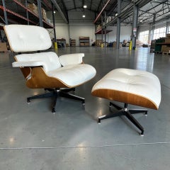 Charles & Ray Eames for Herman Miller Lounge Chair & Ottoman, White Leather