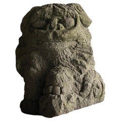 Japanese Antique Stone Komainu (Guardian Lion-Dog)Sculpture/1600s~1680s Wabisabi