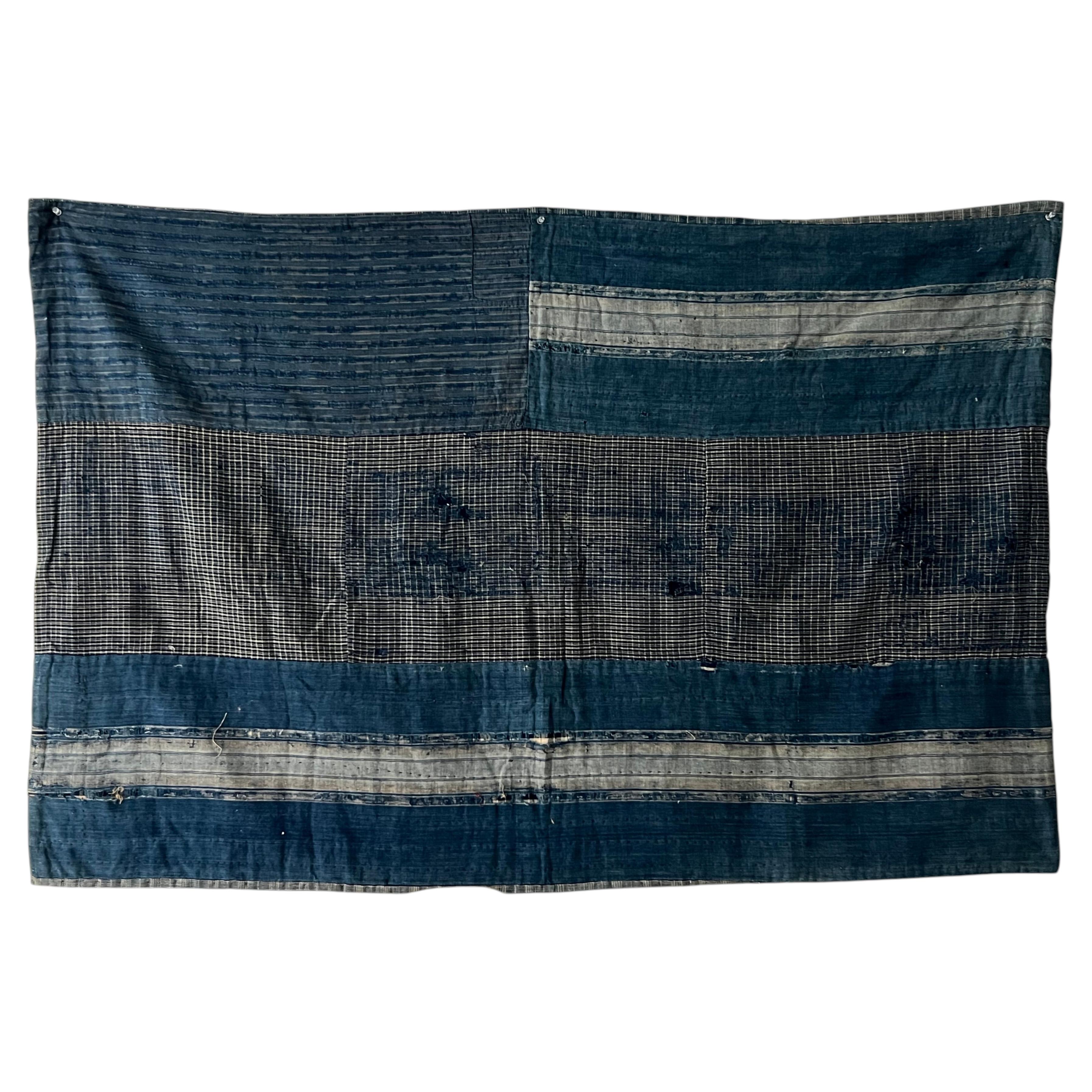 "BORO" Patchwork giapponese antico in ramiè tinto all'indaco, XIX secolo / Sashiko con stracci, Wabi-Sabi
