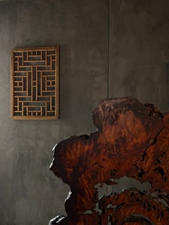 19th C/Joseon Dynasty Geometric Wood Window Lattice Wall Sculpture・Korean mingei