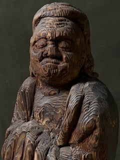 Japanese Old-Growth Cedar Bodhidharma Standing Sculpture・19th C / wabisabi Zen