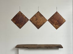 Japanese Antique Lacquered Kakishibu Paper/Set of 3・Hanging Wall object Wabisabi