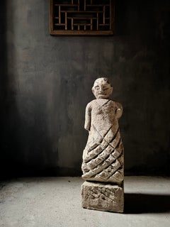 Japanese Brutalist Carved Stone Sculpture Jizo Bodhisattva / Wabisabi Zen Object