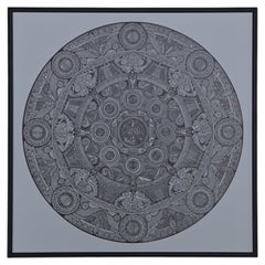 Minako Hiromi Zen Mandala "En-gi" in Slate Gray & Black, Framed｜Wabisabi Art