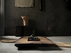 Japanese Antique Solid Wooden Low Tea Table Floor Plinth Wall Sculpture Wabisabi