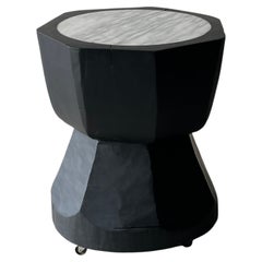 20th C. Japanese Brutalist Wooden & Marble Side Table / Wabisabi Coffee Table